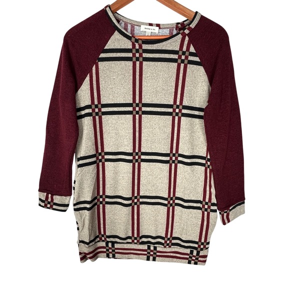 Hailey & Co. Sweaters - Hailey & Co Brown Red Plaid Sweater w/Pockets Elbow Patch Women's Small NWOT